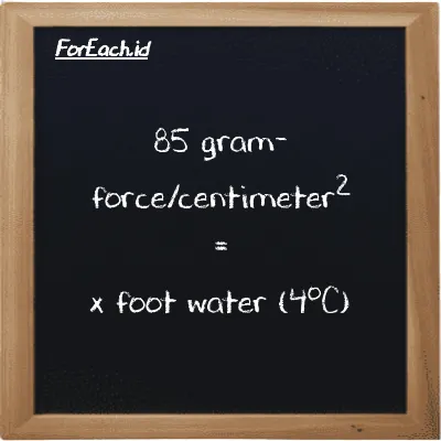 Example gram-force/centimeter<sup>2</sup> to foot water (4<sup>o</sup>C) conversion (85 gf/cm<sup>2</sup> to ftH2O)